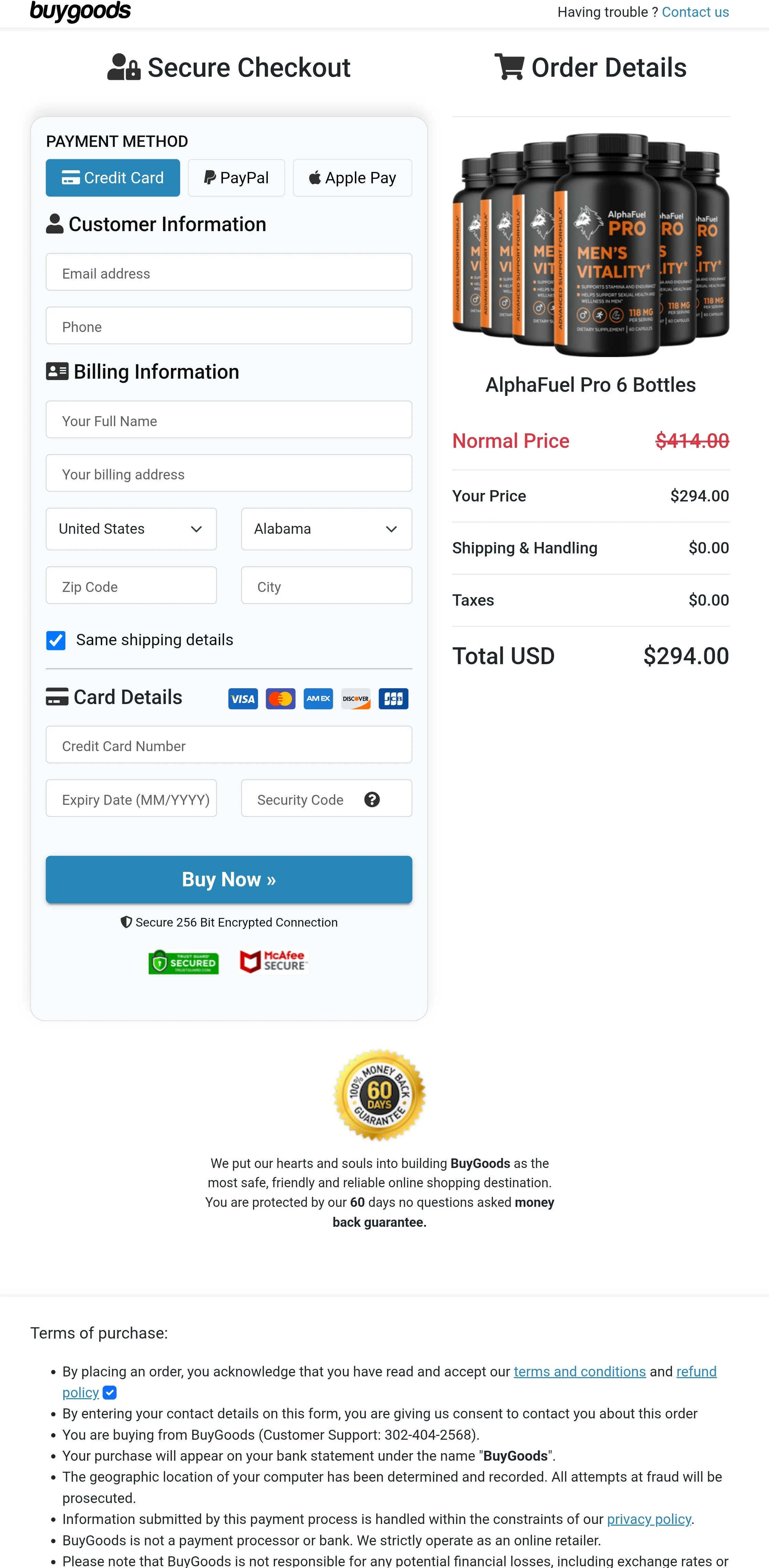 AlphaFuel Pro order form